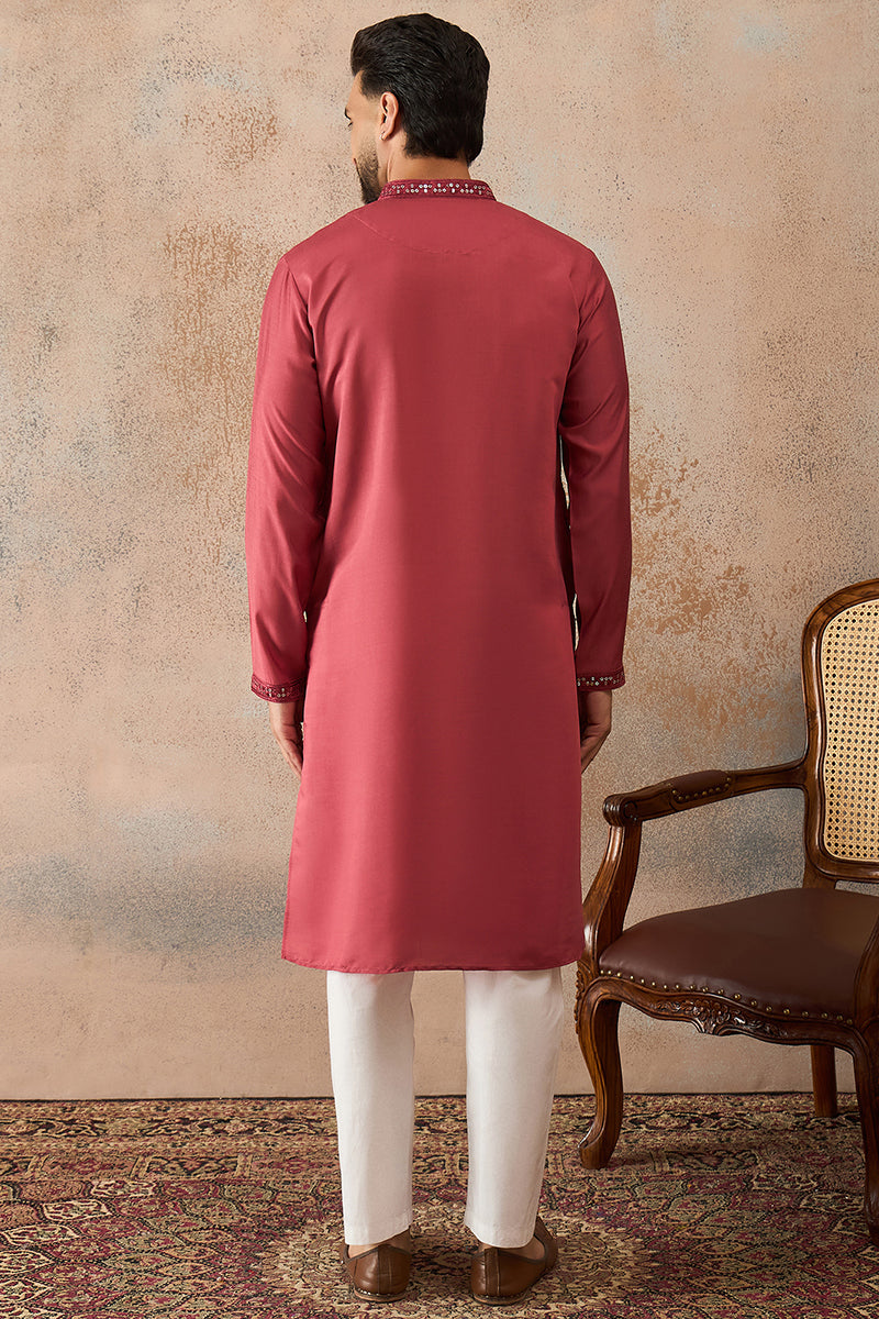 Rose Silk Blend Solid Embroidered Sequins Kurta With Trouser MKSET2259