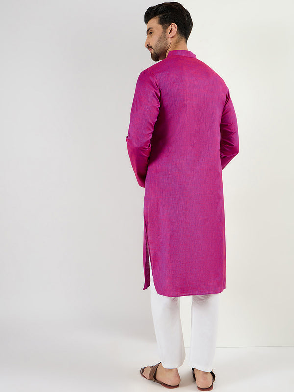 Pink Cotton Solid Woven Design Straight Kurta With Pant Set MKSET1100