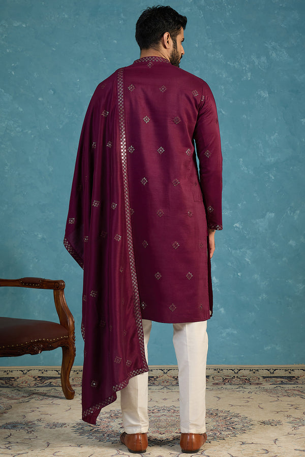 Purple Silk Blend Ethnic Motifs Embroidered Kurta With Dupatta MKUD1076