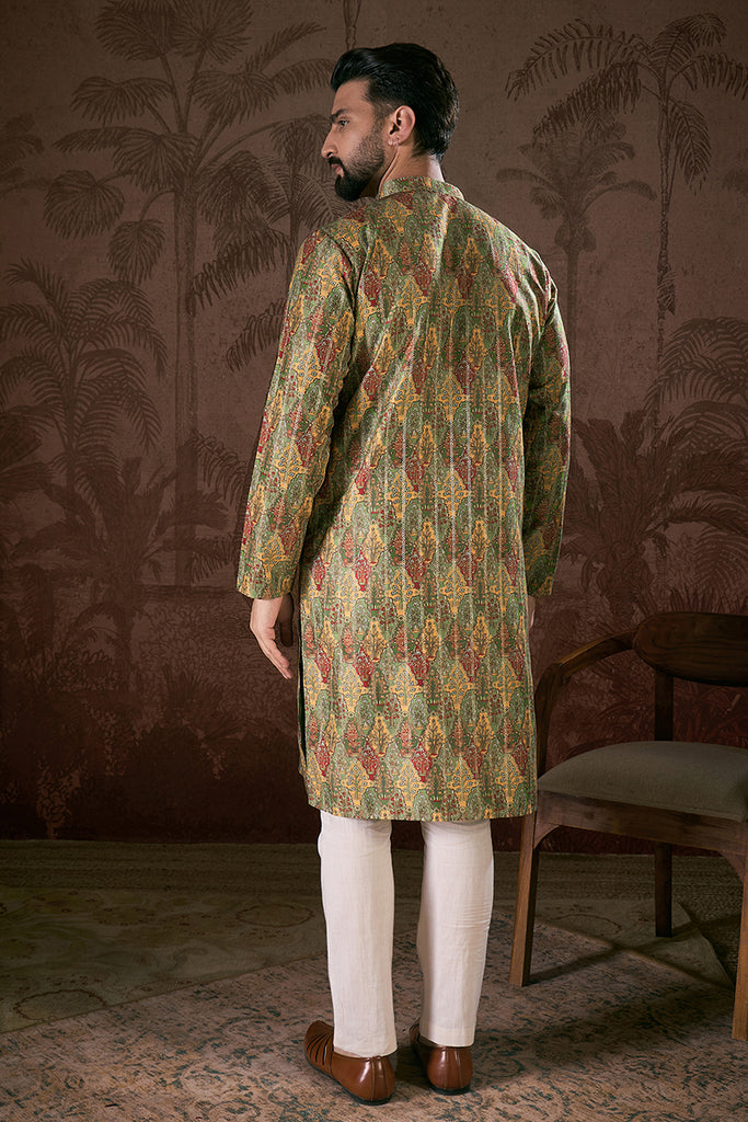 Green Silk Blend Floral Printed Straight Kurta With Trouser MKSET1953