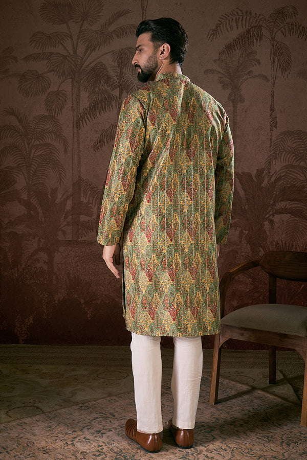 Green Silk Blend Floral Printed Straight Kurta With Trouser MKSET1953