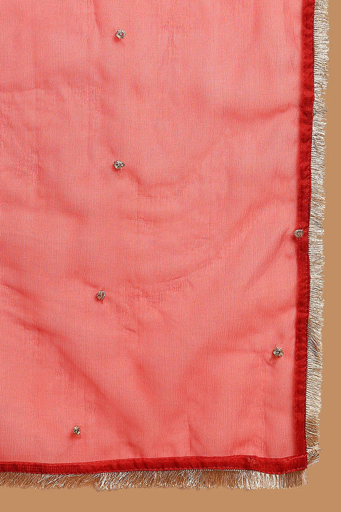 Red Silk Blend Embroidered A-Line Kurta Trouser With Dupatta HOPPKSKD2535RED
