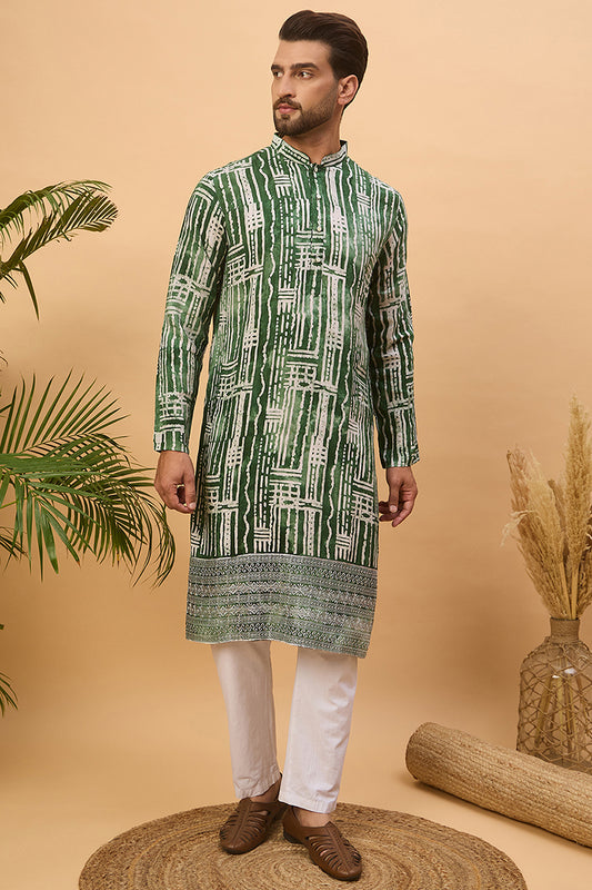 Green Viscose Rayon Batik Embroidered Straight Kurta MKU1500