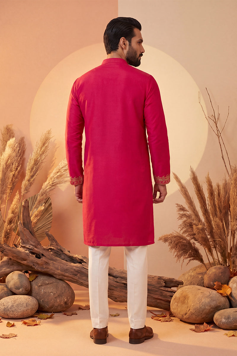 Pink Silk Blend Solid Emboidered Straight Kurta MKU2315