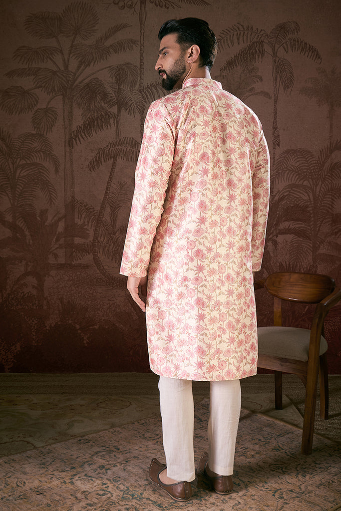 Off White Silk Blend Floral Printed Straight Kurta With Trouser MKSET1908