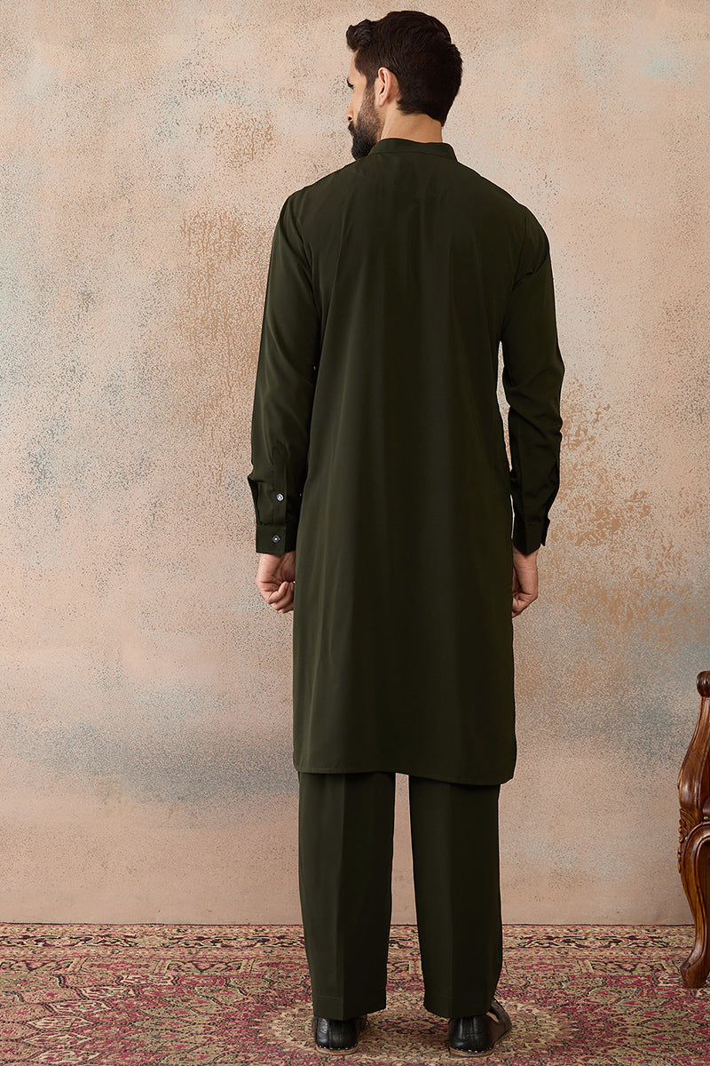 Green Silk Blend Ethnic Motifs Printed Kurta With Trouser MKSET2391