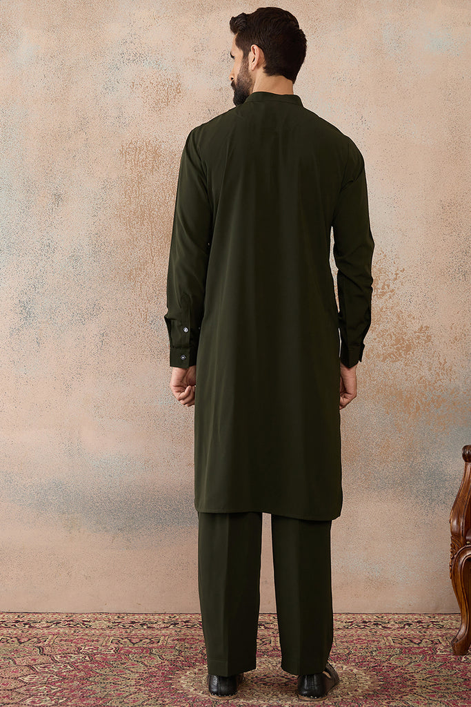 Green Silk Blend Ethnic Motifs Printed Kurta With Trouser MKSET2391