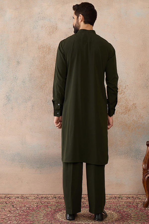 Green Silk Blend Ethnic Motifs Printed Kurta With Trouser MKSET2391