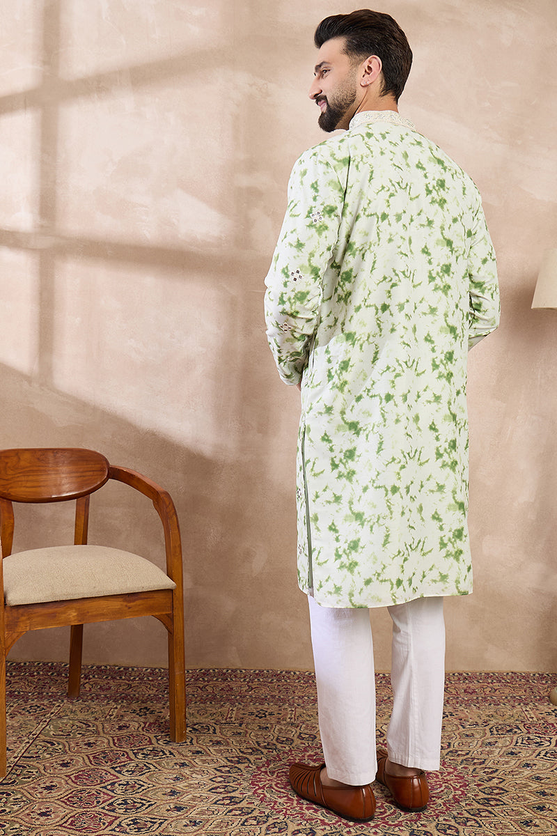 Green Silk Blend Solid Embroidered Straight Kurta MKU2003