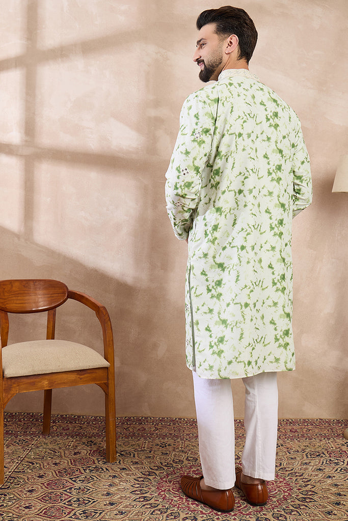 Green Silk Blend Solid Embroidered Straight Kurta MKU2003