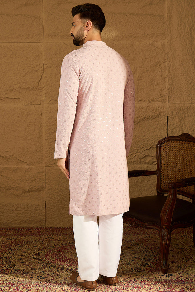 Purple Viscose Rayon Solid Embroidered Straight Kurta With Pant Set MKSET1061