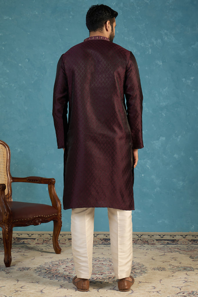 Purple Silk Blend Woven Design Straight Kurta MKU1835