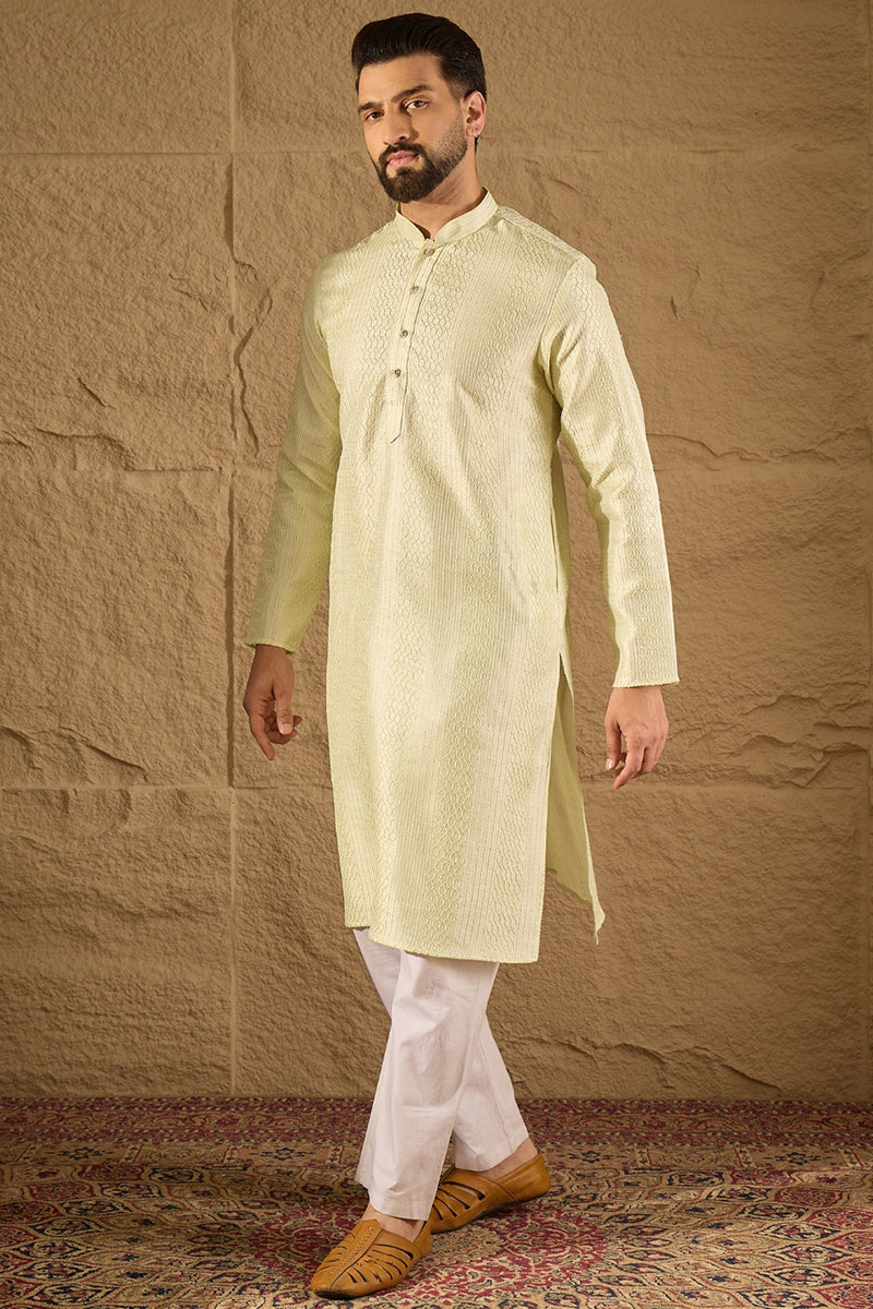 Green Silk Blend Solid Embroidered Straight Kurta with Trouser MKSET1287
