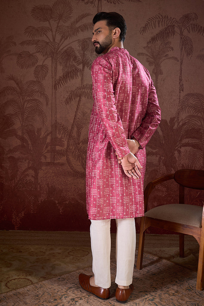 Pink Silk Blend Ethnic Motifs Printed Straight Kurta With Trouser MKSET1929