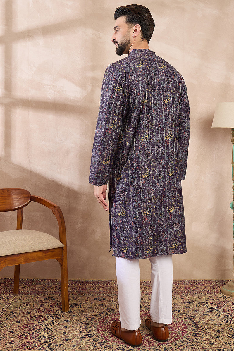 Violet Silk Blend Ethnic Motifs Printed Straight Kurta With Trouser MKSET1954
