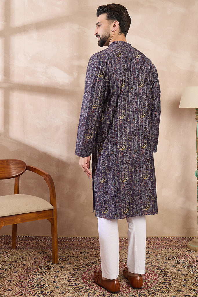 Violet Silk Blend Ethnic Motifs Printed Straight Kurta With Trouser MKSET1954