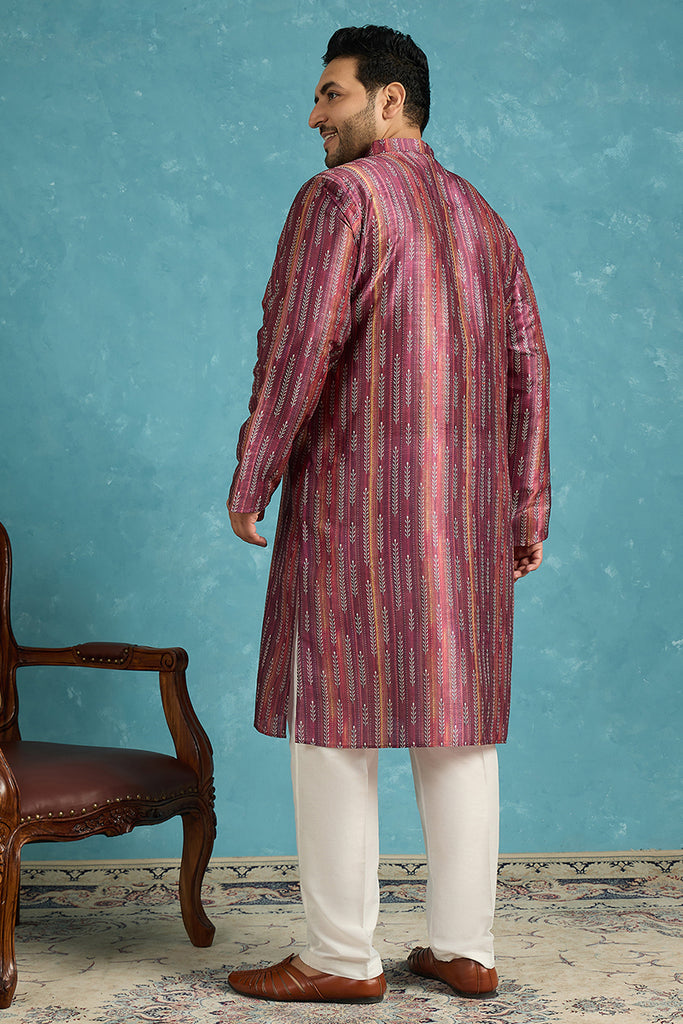 Purple Silk Blend Striped Printed Kurta MKU1905