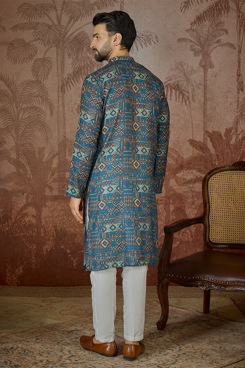 Multi Linen Geometric Printed Kurta MKU2435