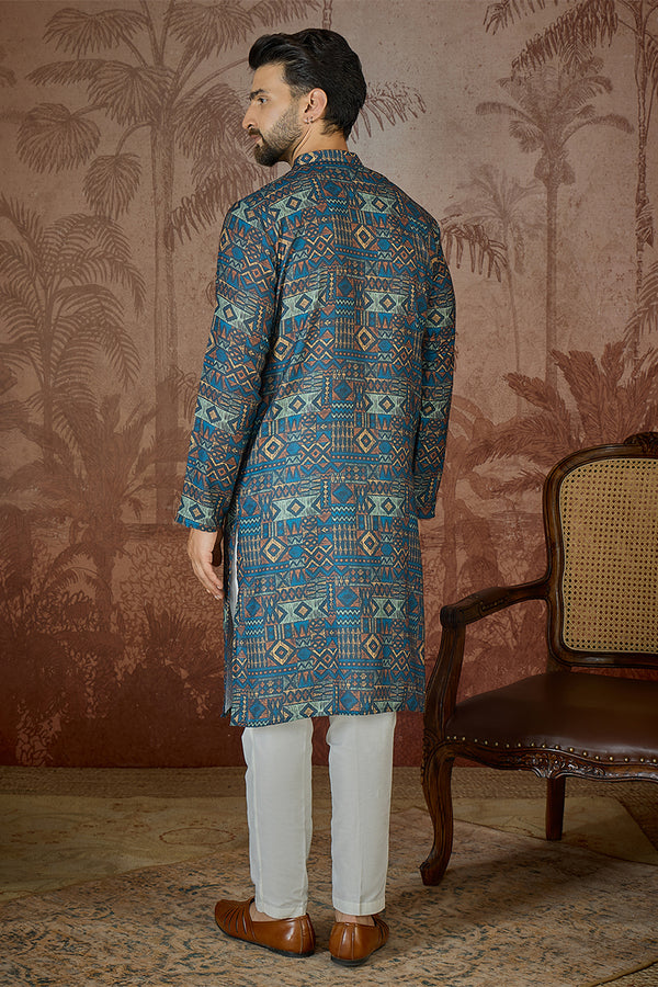Multi Linen Geometric Printed Kurta MKU2435