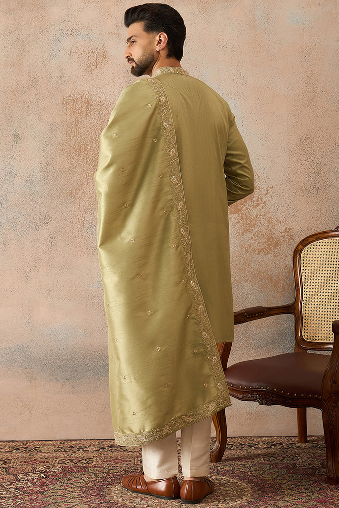 Green Zari Embroidered Silk Blend Kurta with Dupatta MKUD1046