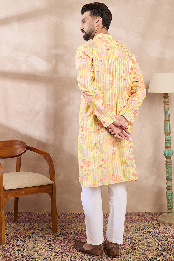 Yellow Silk Blend Abstract Printed Straight Kurta MKU2013