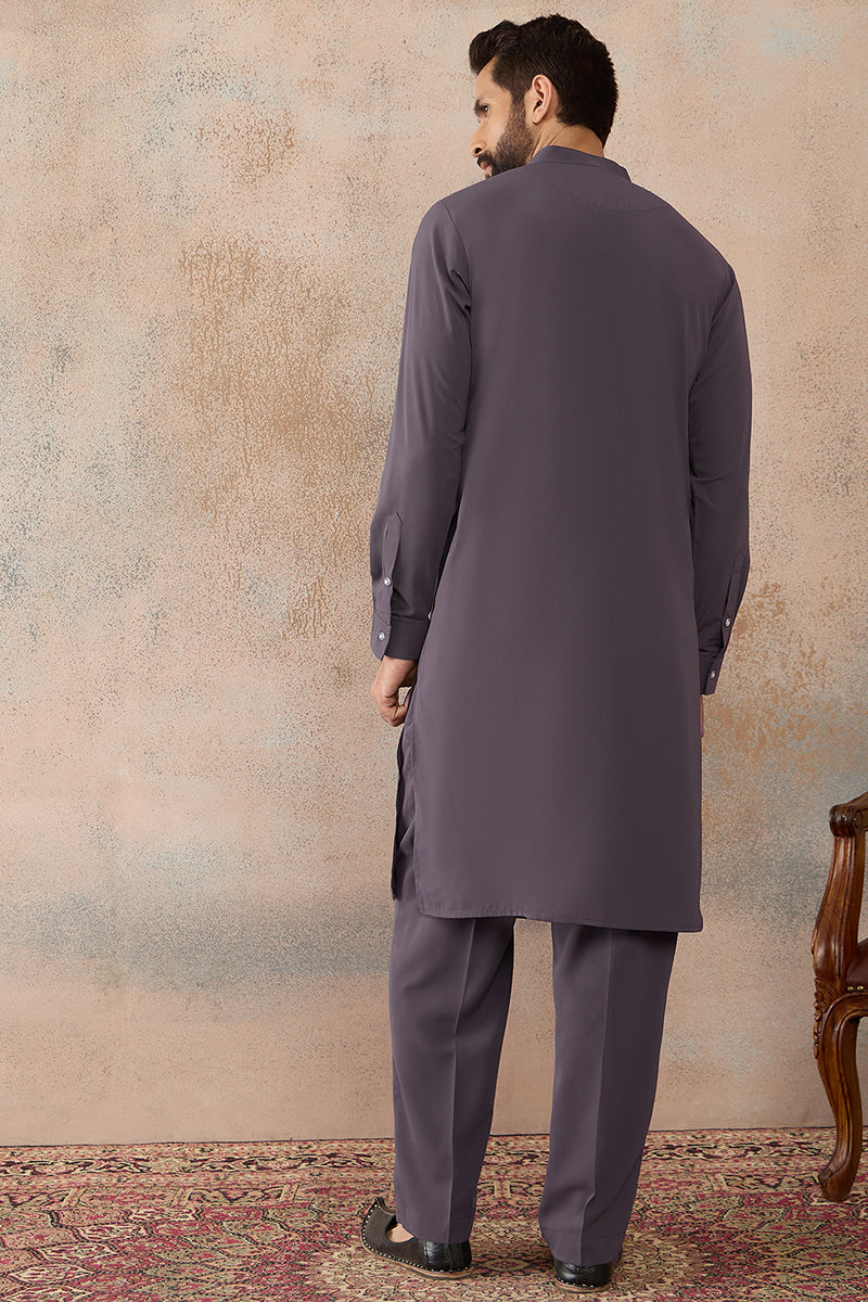 Grey Silk Blend Ethnic Motifs Printed Kurta With Trouser MKSET2393