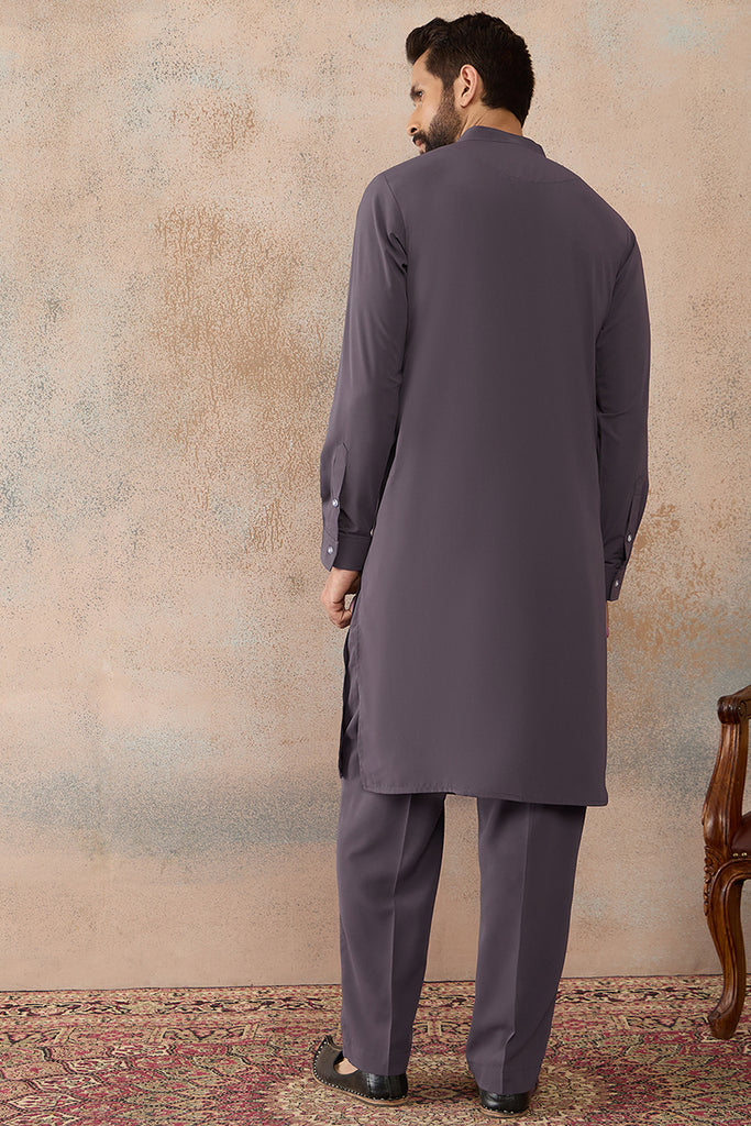Grey Silk Blend Ethnic Motifs Printed Kurta With Trouser MKSET2393