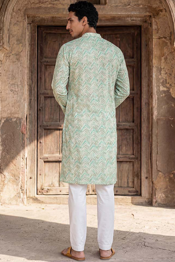 Green Cotton Blend Chevron Embroidered Kurta With Trouser MKSET2068