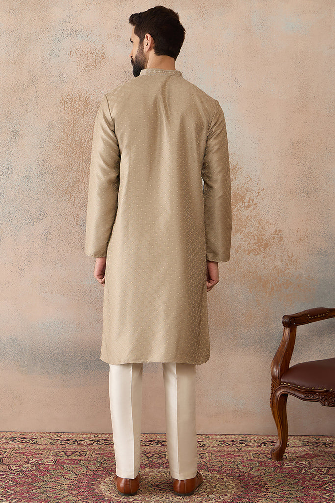 Beige Silk Blend Embroidered Solid Straight Kurta MKU2326