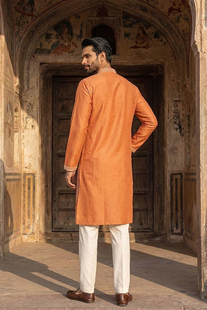 Peach Viscose Rayon Embroidered Straight Kurta MKU2169
