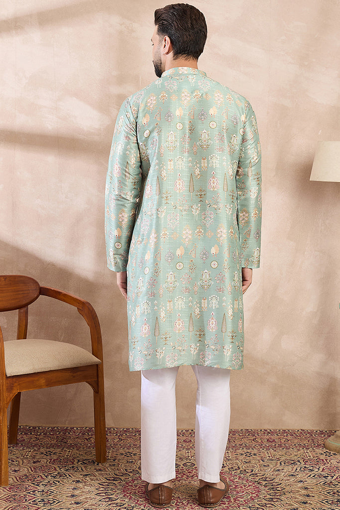 Green Silk Blend Floral Printed Straight Kurta MKU2011