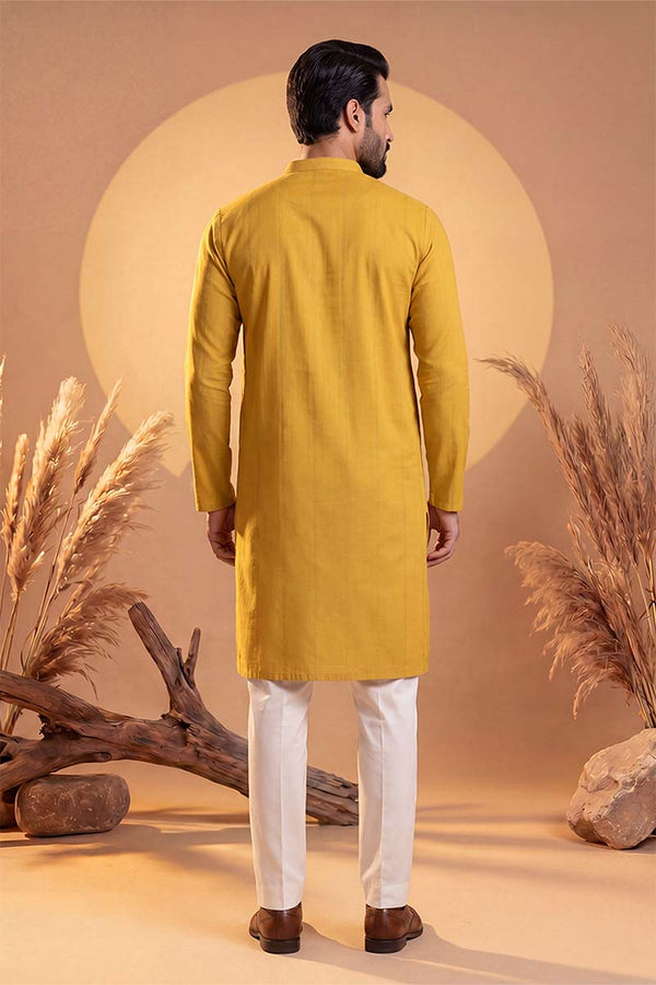 Yellow Silk Blend Solid Solid Kurta With Trousers MKSET2222