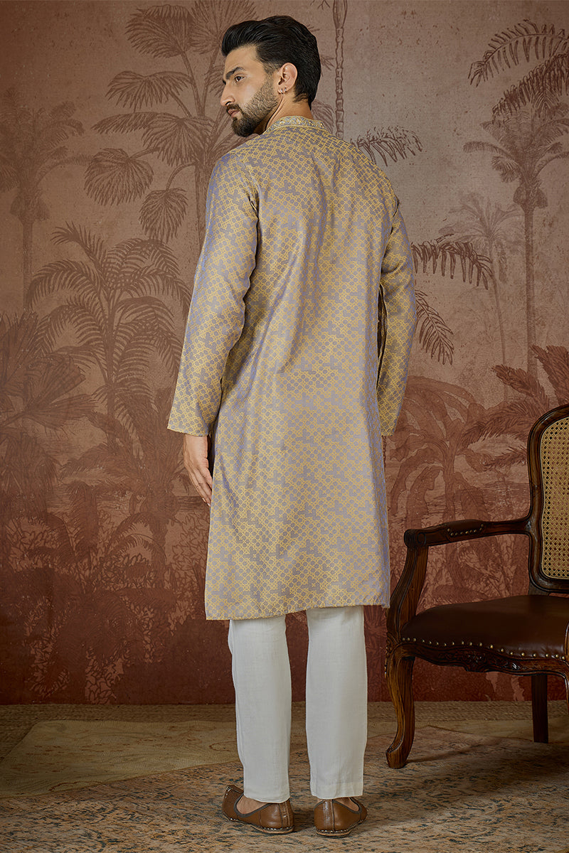 Grey Jacquard Geometric Embroidered Kurta With Trouser MKSET2548