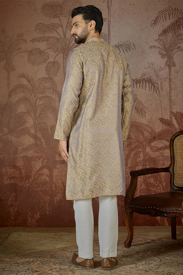 Grey Jacquard Geometric Embroidered Kurta With Trouser MKSET2548
