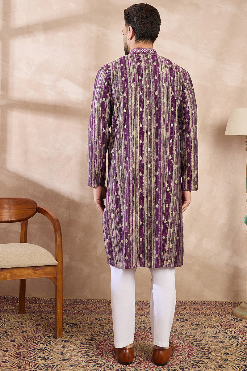 Purple Silk Blend Abstract Printed Straight Kurta MKU2008