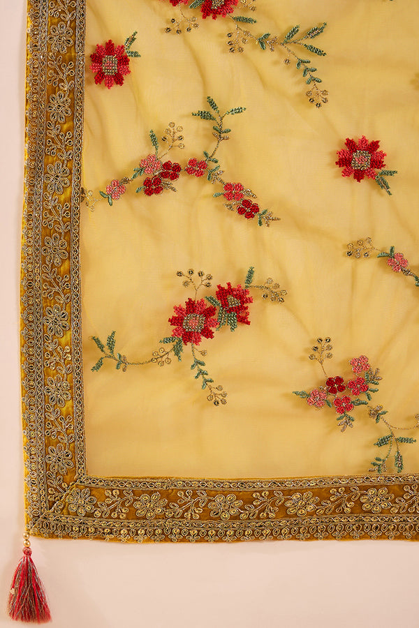Yellow Silk Blend Solid Woven Design Straight Kurta Trousers With Dupatta PKSKD2935