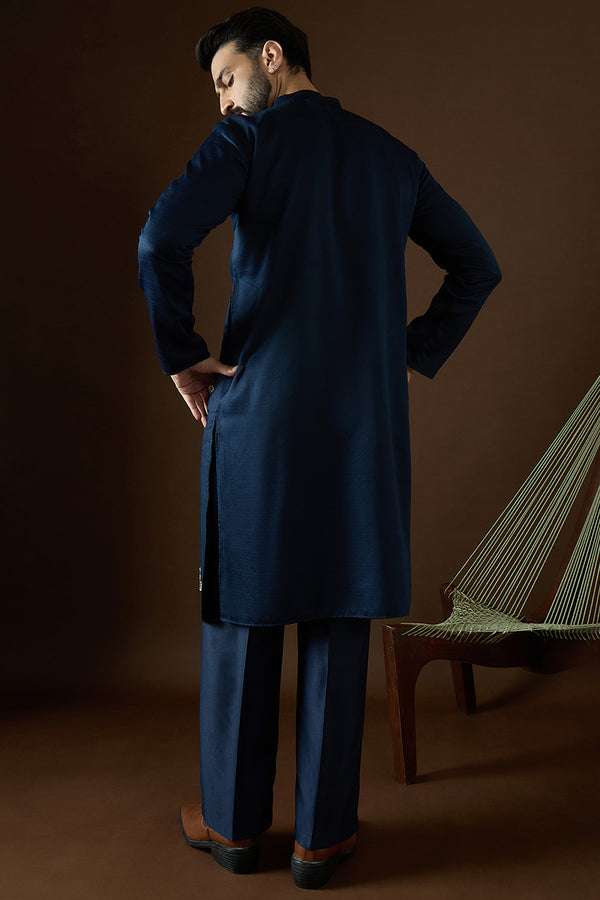 Blue Silk Blend Solid Dyed Kurta With Trouser MKSET2058