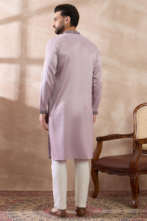 Lavender Silk Blend Embroidered Mandarin Collar Straight Kurta MKU2041
