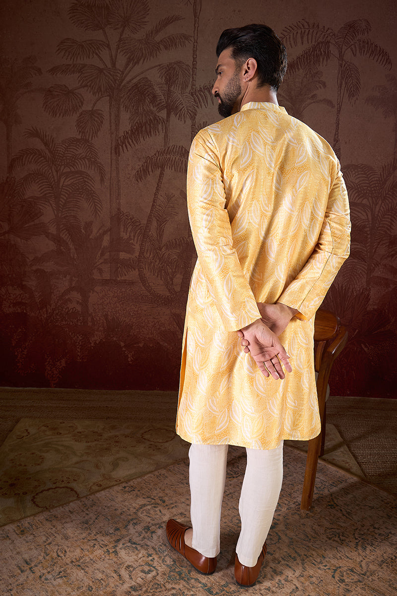 Yellow Silk Blend Floral Printed Straight Kurta MKU1937