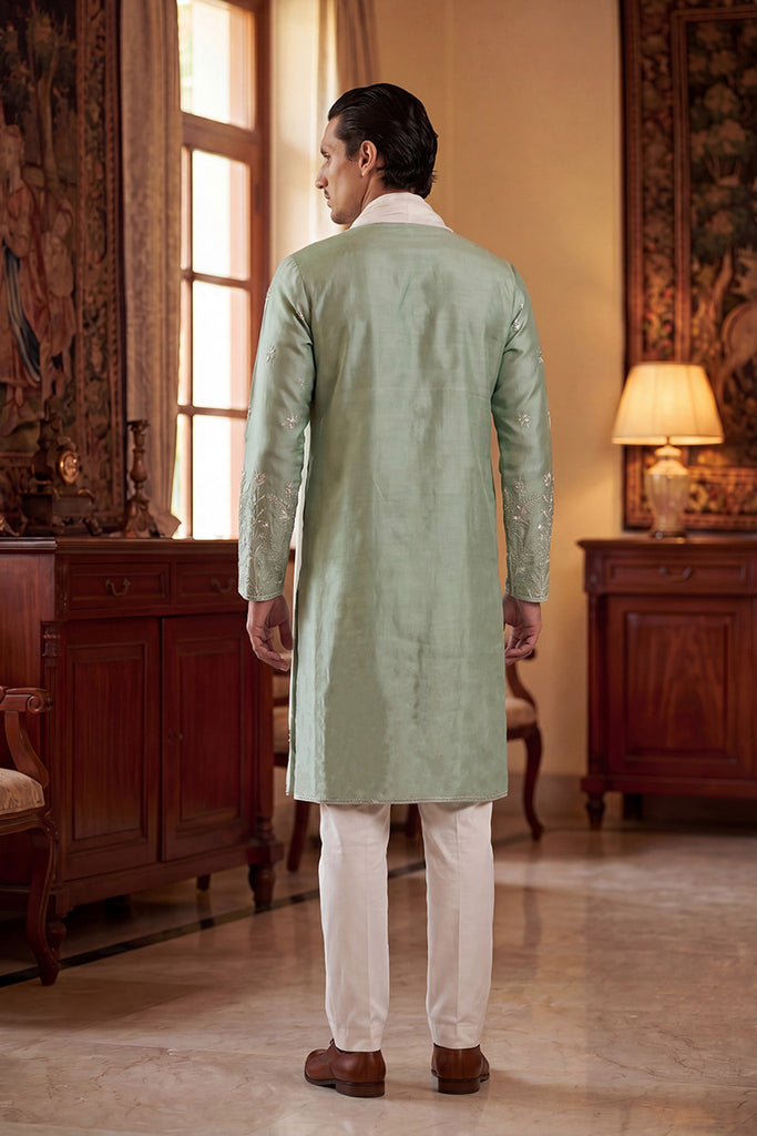 Green Silk Blend Solid Embroidered Straight Kurta Sets MKUD1783