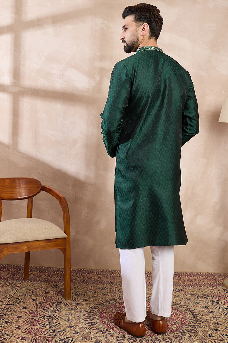 Green Silk Blend Solid Woven Design Straight Kurta With Trouser MKSET1900