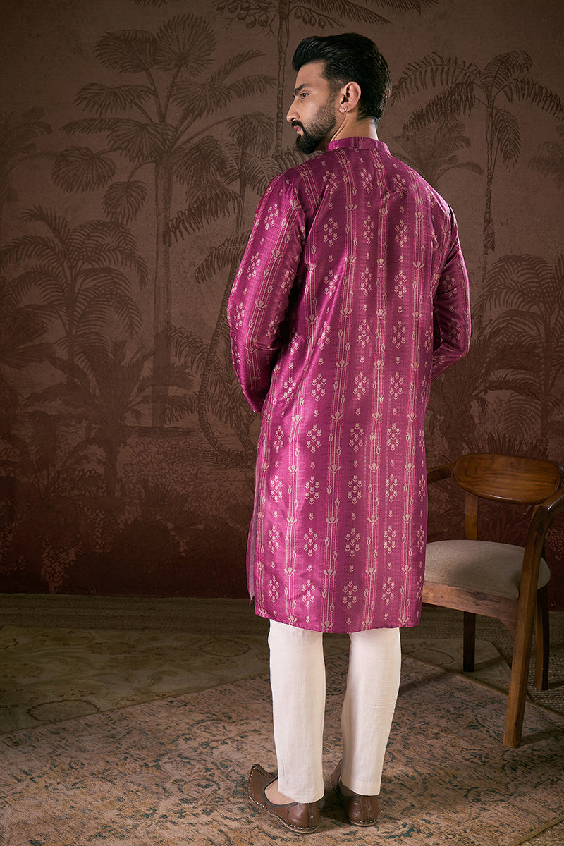 Purple Silk Blend Floral Printed Straight Kurta With Trouser MKSET1930