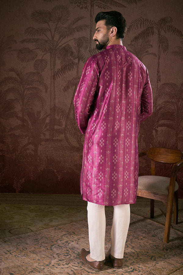 Purple Silk Blend Floral Printed Straight Kurta With Trouser MKSET1930