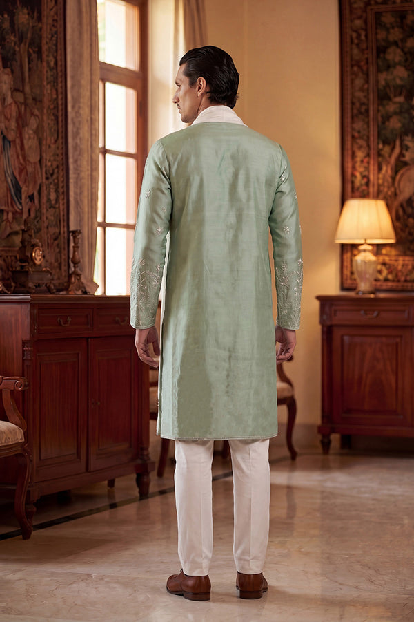 Green Silk Blend Solid Embroidered Straight Kurta Sets MKPD1783