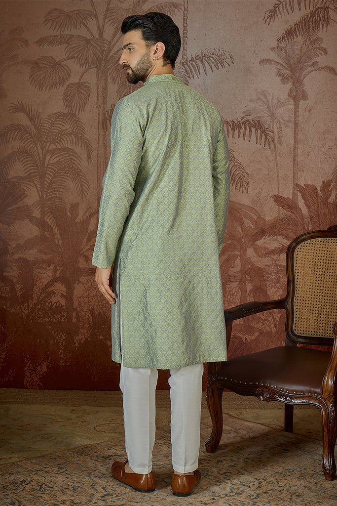 Green Jacquard Solid Embroidered Kurta With Trouser MKSET2499