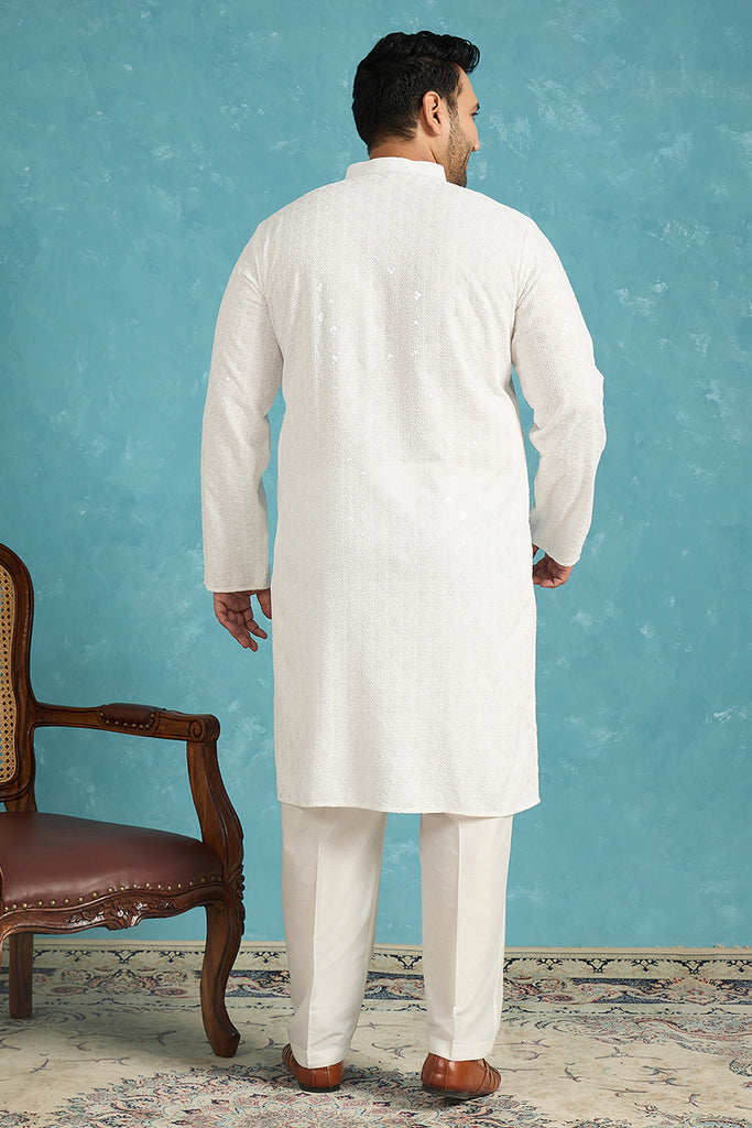 White Viscose Rayon Solid Chikankari Embroidered Kurta MKU1140