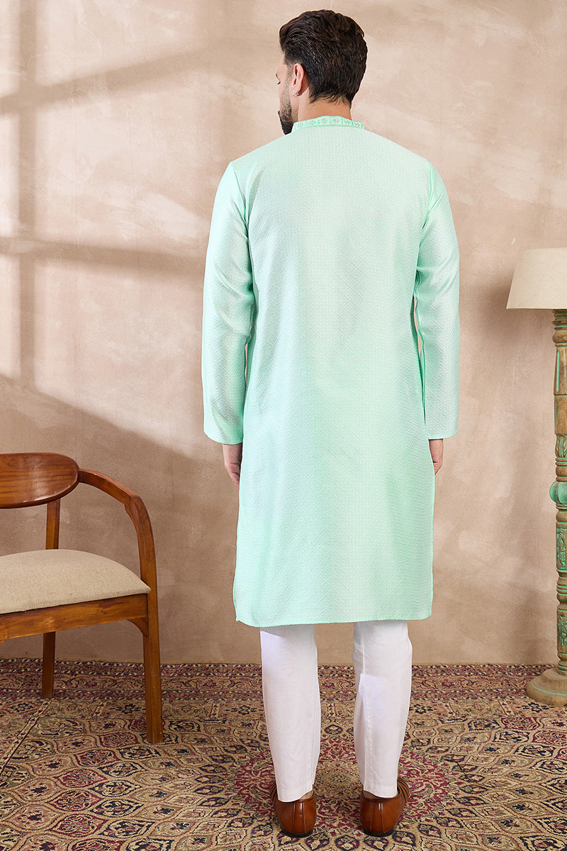Blue Silk Blend Solid Embroidered Straight Kurta MKU1734