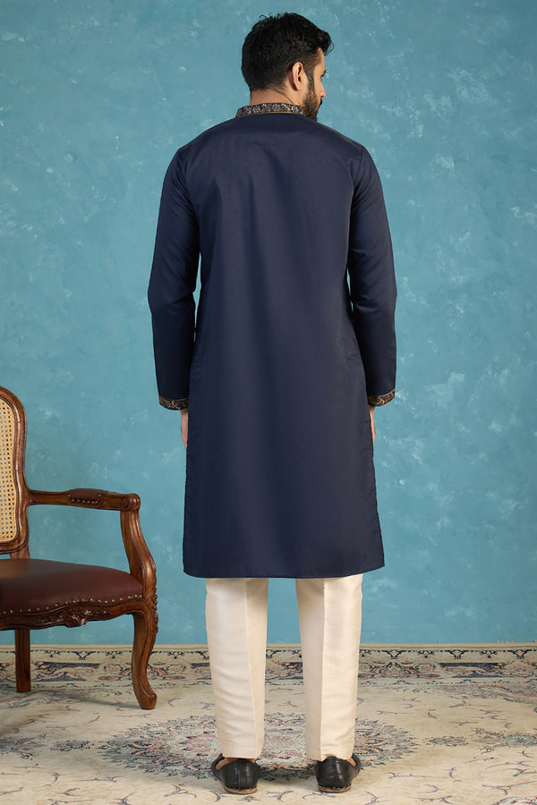 Blue Silk Blend Embroidered Straight Kurta Sets MKSET2122
