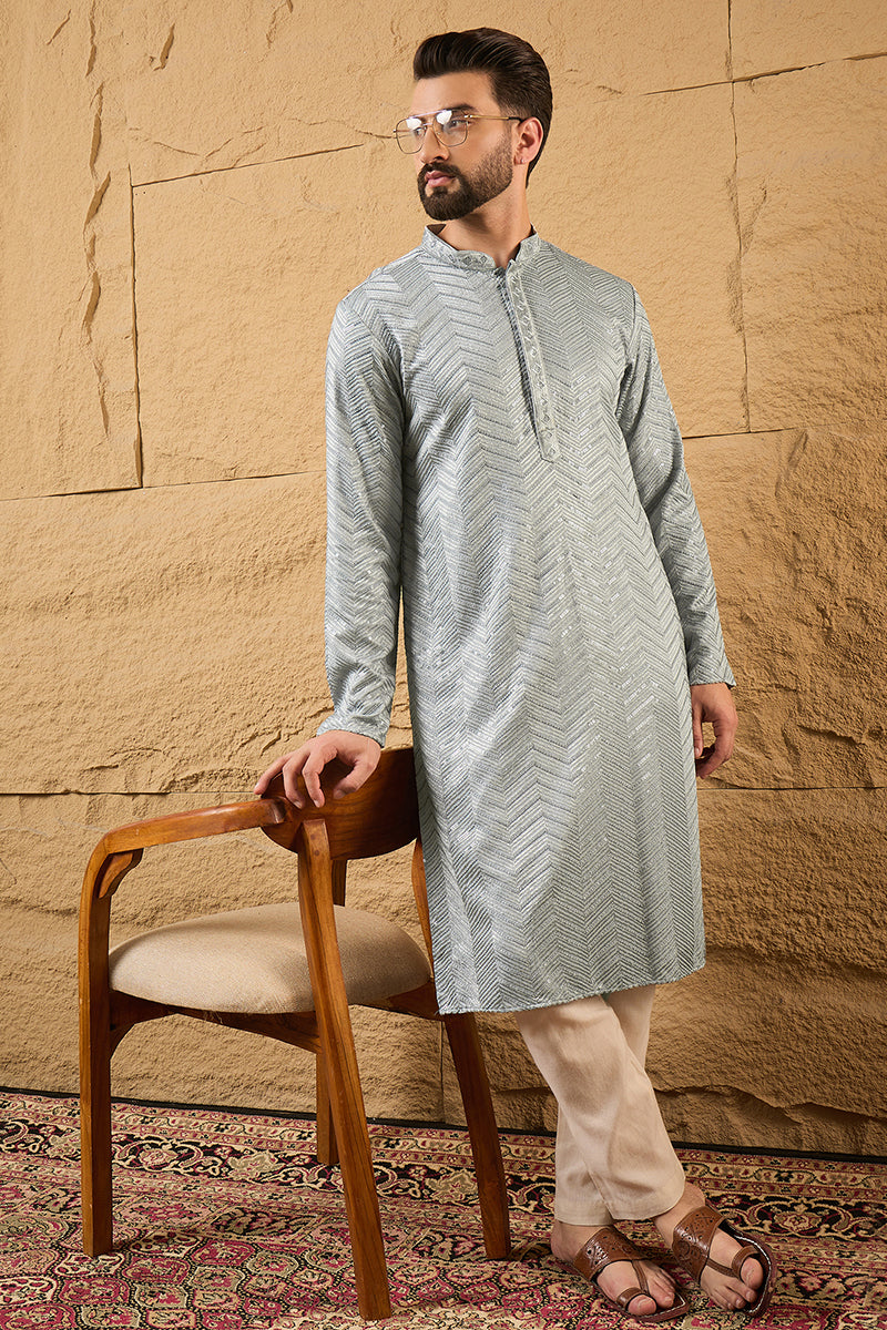 Grey Viscose Rayon Solid Embroidered Straight Kurta MKU1106