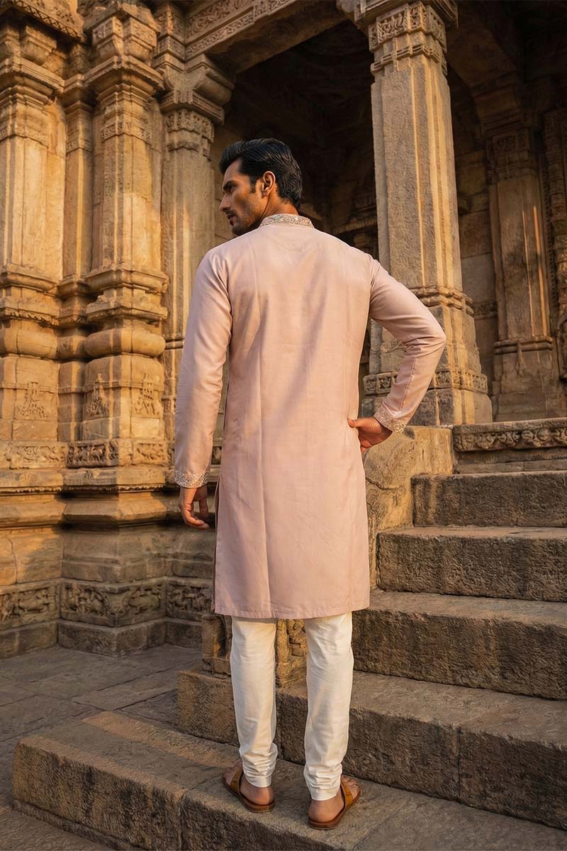 Lavender Silk Blend Embroidered Straight Kurta MKU2094